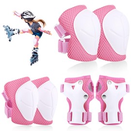 Hejo 6 Pcs Kids knee Pads Elbow Pads, Breathable Guards Protective Gear Set from PE for Children Youth,With Wrist Pads, for Skating, Scooter, Skateboard, Bike (Pink)