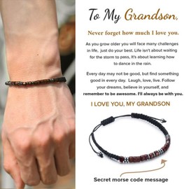 To My Son/Grandson Bracelet From Mom/Grandma,I Love You Morse Code Bracelet with Warm Message Card Hand Braided Bracelets Adjustable Stretch Wristband Bracelets Inspirational Love Bracelets Gifts for