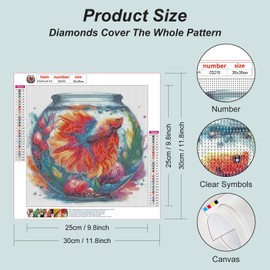 Acudotr Goldfish Diamond Painting Kits for Adults, 5D DIY Diamond Art Kits for Beginners, Full Drill Diamond Painting Kits for Home Wall Decor, 12x12 Inch