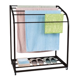 GAOMON Pool Towel Rack,Outdoor PVC Trapedozal Poolside Storage Organizer,5 Bar,Outdoor Towel Rack with Wheels,Pool Towel Holder,Stores Floats and Paddles, Towel Stand for Beach,Pool,Indoor,Black