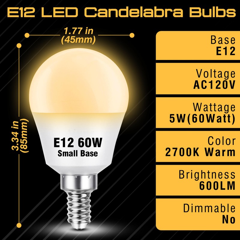 Elmoyle E12 LED Candelabra Light Bulbs 60Watt Equivalent, Warm White