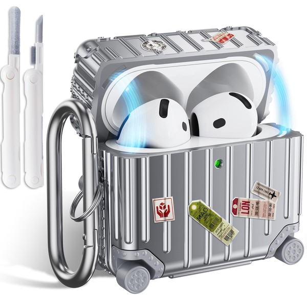VISOOM Compatible with Airpods 4th Generation Case, Cute Fashion Suitcase