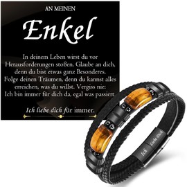 PDTU Grandson Gift from Grandpa Grandma, Leather Bracelet with Engraving Ich Liebe Dich Gift for My Grandson Boy, Grandson Gifts from Grandparents for Birthday, Graduation, First Day of School, Christmas