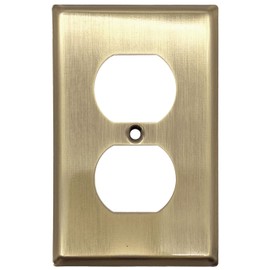 Rio Salto BRASS Antique Gold Metal Outlet Cover MIDSIZE Light Switch Cover Wall Plate Single Duplex Receptacle Wallplate Covers Single Gang Brushed Brass Matte Gold (Duplex, 1-Pack)