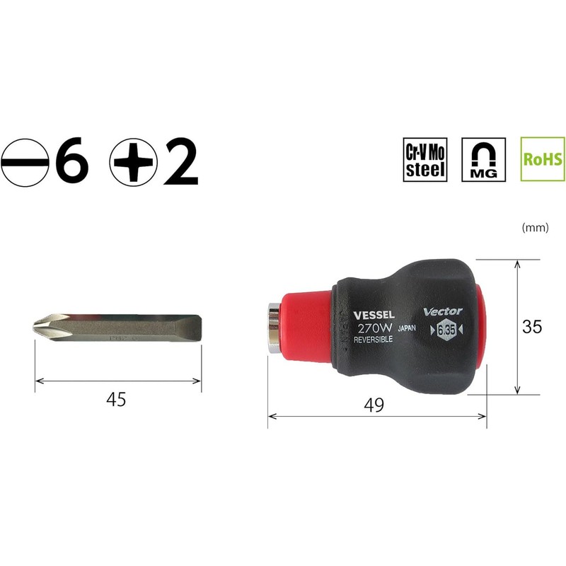 Vessel Vector Stubby 270W-62 Replacement Screwdriver