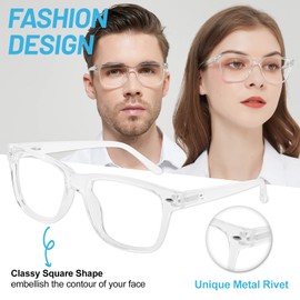 WEMOOTANTS 4 Pack Reading Glasses 5.0 for Women Men, Large Square Readers 500 Clear Frame with Spring Hinge, Mens Designer Reader Glasses