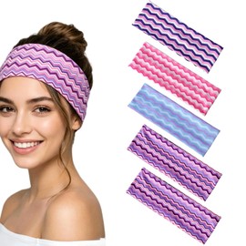 5 Pcs Colorful Wavy Headbands Elastic Wide Brim Head Bands, Non Slip Headband for Women Girls, Stylish Fabric Hair Accessories for Sports Yoga Washing Face Applying Makeup Everyday Wear