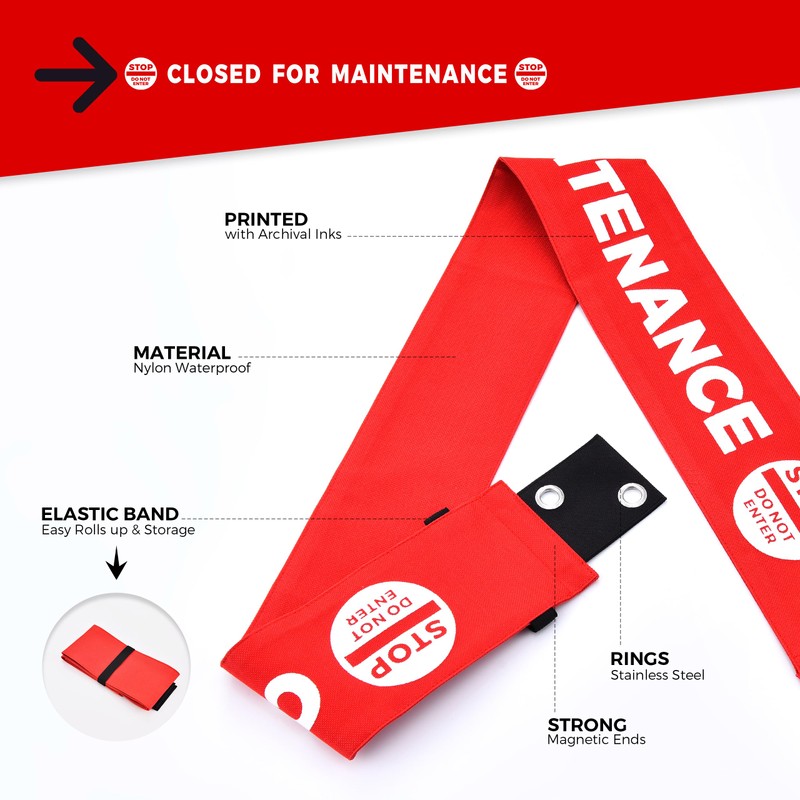 Closed for Maintenance Sign with Magnetic Ends, Additional Suction Cup