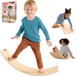Fisher-Price Wood Montessori Toy Rockin' Balance Board, Sello de Excelencia de la Sociedad Montessori Americana, Tabla de Equilibrio de Madera de 31.7 Pulgadas, Actividad de Aprendizaje de Habilidades