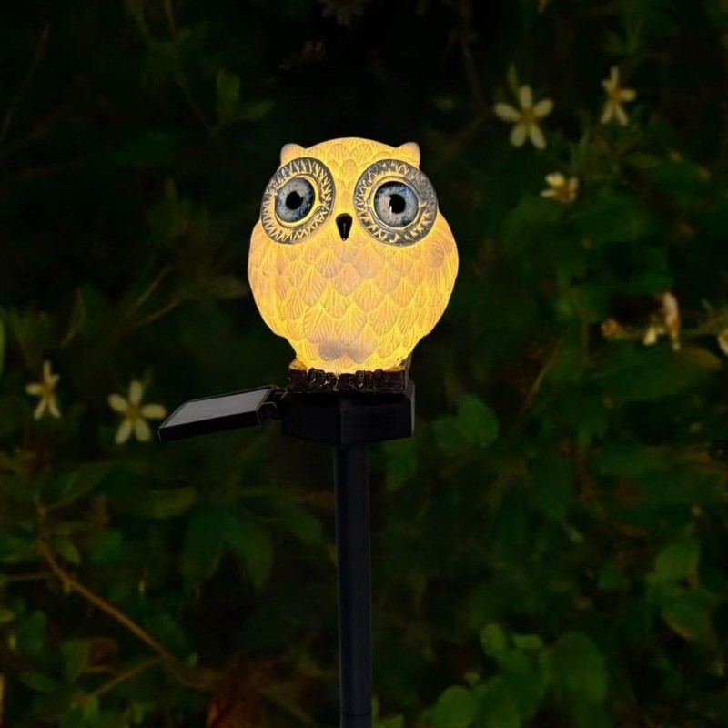 YZYOE Solar Powered White Blue Eyed owl Lights, Garden Decorative