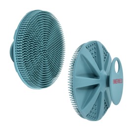 INNERNEED Food-grade Soft Silicone Body Scrubber Shower Brush Handheld Cleansing Skin Brush, Gentle Exfoliating and Lather Well (Dark Green)