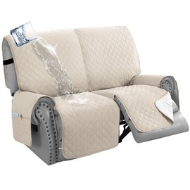H.VERSAILTEX 100% Waterproof Reclining 2 Seater Sofa Thick Soft Reclining Love Seat Slipcover Non-Slip Reclining Sofa Covers with Elastic Straps for Dogs, Pets(Recliner Loveseat, Coconut Milk)