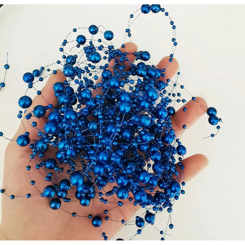 50 Pcs Pearl String for Floating Candles Centerpiece, Blue Faux