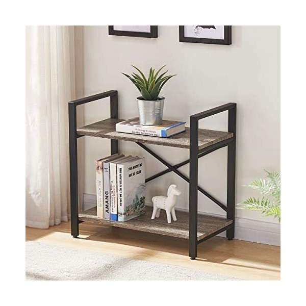 BON AUGURE Small Bookshelf for Small Space, 2 Shelf Low