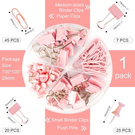 DANRONG 97 PCS Office Supplies for Women, Paper Clips, Binder Clips and Push Pins Set, Paperclips Thumb Tacks School and Home Desk Supplies, Desk Organized (Pink)