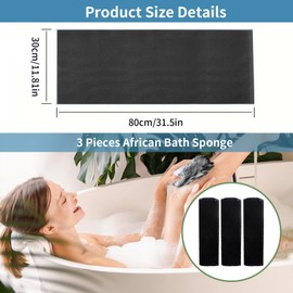 3 Pieces African Bath Sponge, Long Exfoliating Shower African Net, Body Back Scrubber Bath Scrubber Sponge for Skin Smoother, Exfoliating Bathing African Net Great for Men Women Daily Use (BK)