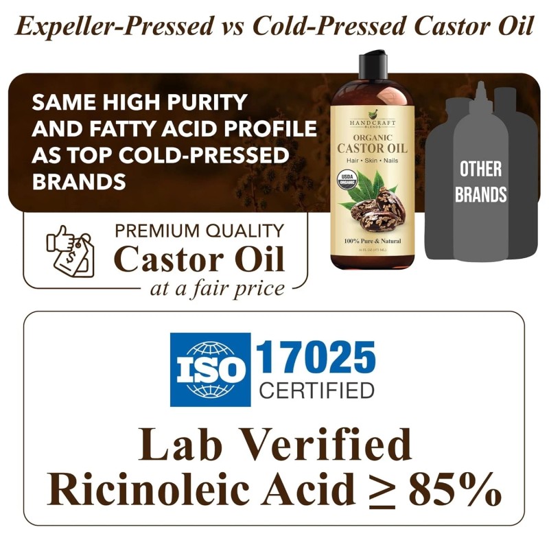 100% Pure Premium Organic Castor Oil 100% Pure and Hexane-Free