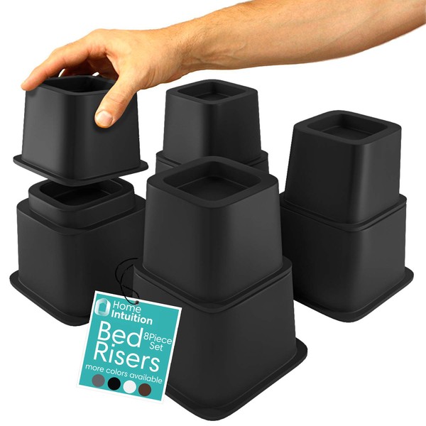 Home Intuition Heavy Duty Adjustable Bed Risers Furniture Riser 3, 5 or 8.7-Inch, 4 Pack, 8-Piece Set (Black)