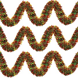 5 Pieces 33FT Christmas Tinsel Garland Metallic Tinsel Twist Garland Mixed Color Hanging Tinsel Glittering Tinsel Garland Christmas Tree Decoration for Christmas Supply (Mixed Red, Green, Gold)