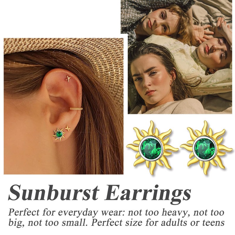 Suplight 925 Sterling Silver Sun Earings, Hypoallergenic Purple Earrings Studs,