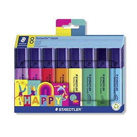 STAEDTLER Resaltador Textsurfer Classic, Happy Colours, gran almacenamiento de tinta, larga duración y vida útil, secado rápido, punta de 1-5 mm, 8 rotuladores en estuche de cartón, 364 C8 HA