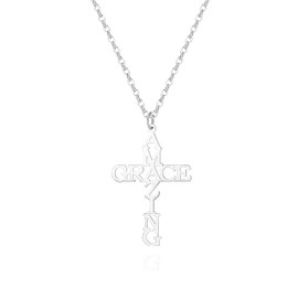 Tavuala Amazing Grace Cross Necklace for Women Religious Jewelry Necklace (Silver)