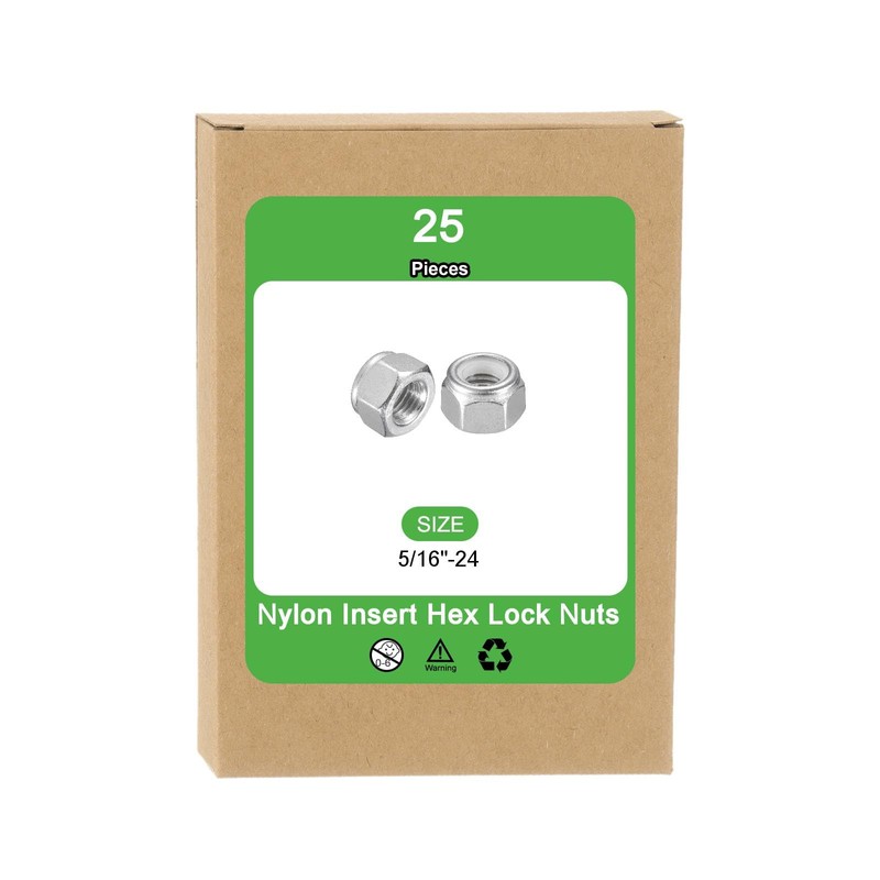 sourcing map 25Pcs 5/16"-24 Nylon Insert Hex Lock Nuts, 304