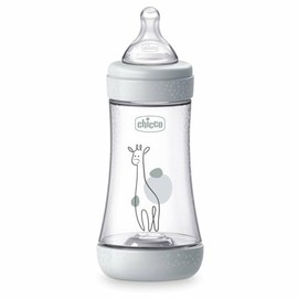 Chicco PERFECT 5 Biberón anticólicos de 240 ml, biberón de flujo medio para 2 meses + con tetina de silicona suave, biberón similar al pecho materno, 