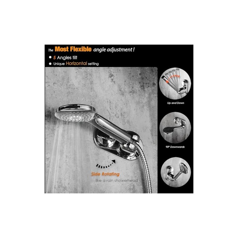 Suction Cup Shower Head Holder, Adjustable Relocatable 5 Angles Handheld