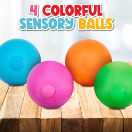 Playbees Pull, Stretch and Squeeze Stress Balls 4PK Assorted Colors 2" Soft Bounce Stress Ball - Elastic Sensory Balls, Pull Squeeze Toys ADHD Autism & Special Needs Toys, Anxiety Calming Fidgets