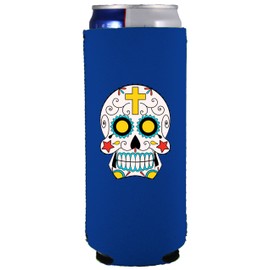 Sugar Skull Funny Slim Can Coolie (Royal Blue)