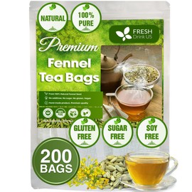 FreshDrinkUS, Premium 200 Fennel Tea Bags, 100% Natural & Pure from Fennel Seeds. Fennel Seed Herbal Tea. Fennel Seed Tea. Made with Natural Material Tea Bags. No Sugar, No Caffeine, No Gluten, Vegan.