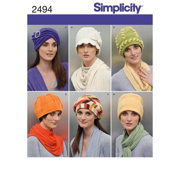 Simplicity Pattern 2494 Misses Fleece Hats in Three Sizes S
