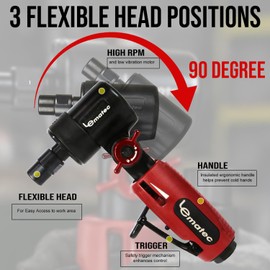 LE LEMATEC Right Angle Die Grinder with Adjustable Head - High-Speed 20,000 RPM Pneumatic Die Grinder for Automotive Detailing, Grinding, Deburring & Polishing - Flexible Head