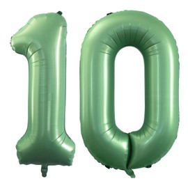 GOER Number 10 Balloons for 10th Birthday Party Decorations,42 Inch Jumbo Foil Helium Balloons for 10th Anniversary (Sage Green)