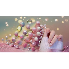 Press-On Nails with Design, Glitter French Tips, Pink Base, 24 Pieces