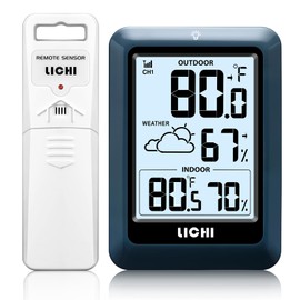 Indoor Outdoor Thermometer Wireless Weather Station, Internal External Thermometer Hygrometer, Home Batteryoperated Temperature Humiditymonitors330 Feet (About 100 Meters) Backlight Display (Blue)