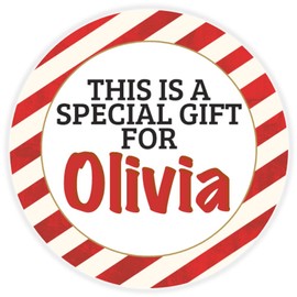 This is a Gift for Olivia - Circle Sticker Decal 3 Inch - Candy Cane Merry Christmas Gift Tag Present Tree Holiday Custom Name Santa Claus