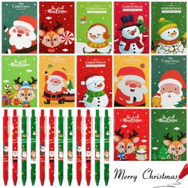 BOOMTOP 12 x Christmas Ballpoint Pens 12 x Christmas Mini Notepads 0.5 mm Retractable Ballpoint Pen Bag Notebook Christmas Gift Advent Calendar Filling Ideas Small Items Party Gift