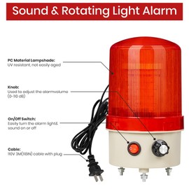 Industrial LED Rotating Warning Light, AC110V Beacon Strobe for Public Emergency Alarms, Siren Light with Volume Adjustment and Switch for Construction, Traffic, Factory, Safety Sign, Boat