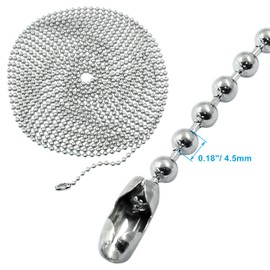 Hordion 197" Stainless Steel Ball Chain, 4.5mm Beaded Pull Chain Extension Dog Tag Chain with 10 Connectors for Window Blind Vertical Replacement, Silver