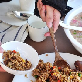 Wooden Spoons Set Long Handle Spoon Old Lacquer Spoon Wooden Soup Ladle Porridge Spoon for Family Restaurant Hotel