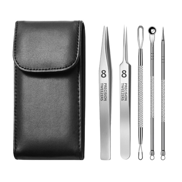 AioBos Square Stopper Remover Tweezers, Tweezers, Acne, 0.0004 inch (0.01 mm) Fine Tweezers, For Beginners Only 0.05 inch (1.2 mm) Flat Mouth Tweezers (Compatible with Skin Troubles such as Square Plugs), Pore Care, Instruction Manual Included, Leather C