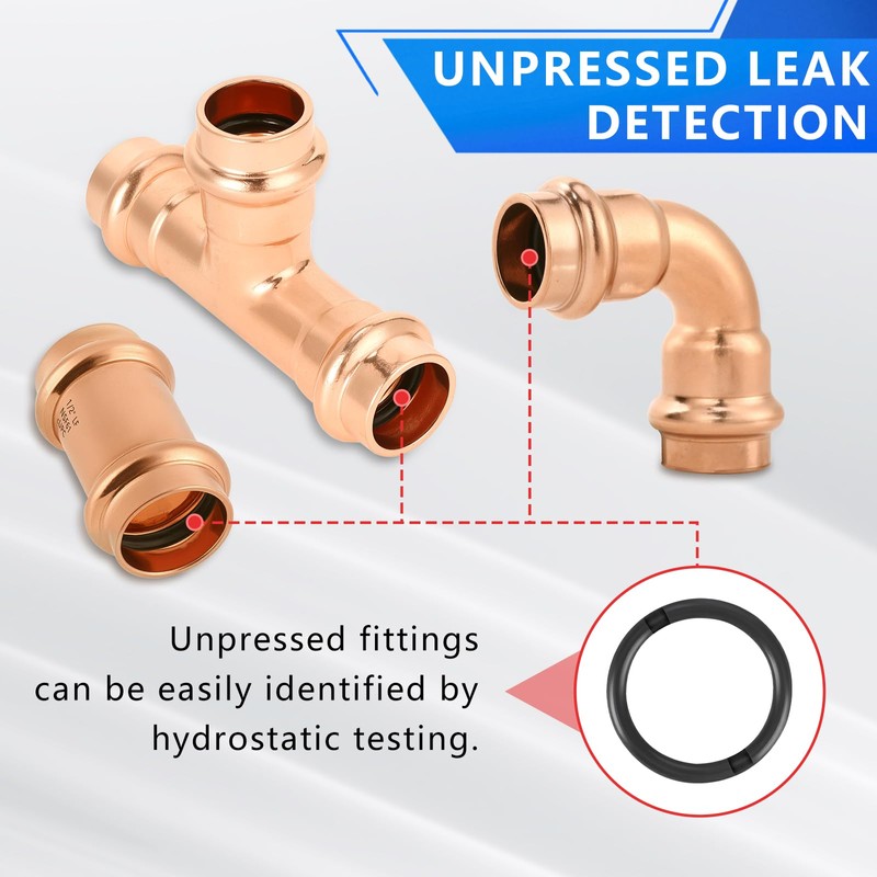 YVSKM 1/2" Copper Press Fittings Assortment Kit – 2 Tees,