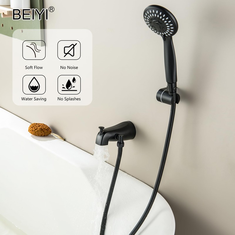 BEIYI Tub Spout with Diverter Matte Black, 5 Settings Metal