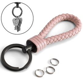 SERASAR Leather Keyring with Stainless Steel Key Ring, Additional Rings for Small Keys, Ideal for Car, Motorcycle, Bicycle and House Keys, With Gift Box for Men and Women, pink