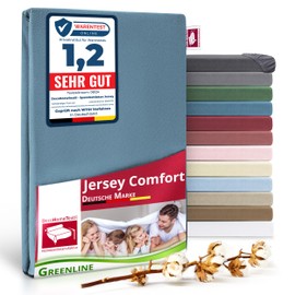 Greenline Fitted Sheet Premium Jersey Made of 100% Cotton Greenline Blue 90-100 x 200 cm up to 30 cm Also for Box Spring Beds, Fitted Sheet