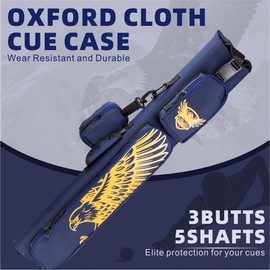 AMAZCHAT 5X3 Pool Cue Case for 3B5S,Detachable Adjustable Dual Shoulder Straps,Waterproof with Reinforced Bottom Rivets,2 Removable Accessory Pouches,6 Colors Durable 1/2 Billiard Cue Case (Navy Blue)