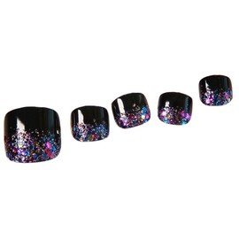 24pcs False Toenails for Big Toe Acrylic Fake Toenails for Women Girls Short Glitter Press On Toenails Shiny Artificial Toenails Feet Nails Decoration