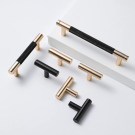 Gutuwellea 30 Pack 5 Inch 128 mm Knurled Cabinet Handles Cabinet Pulls Aluminum Handles Knurled Drawer Pulls Gold and Black Oxidation Finish with Diamond Pattern 6.2" Length (5" Hole Center)